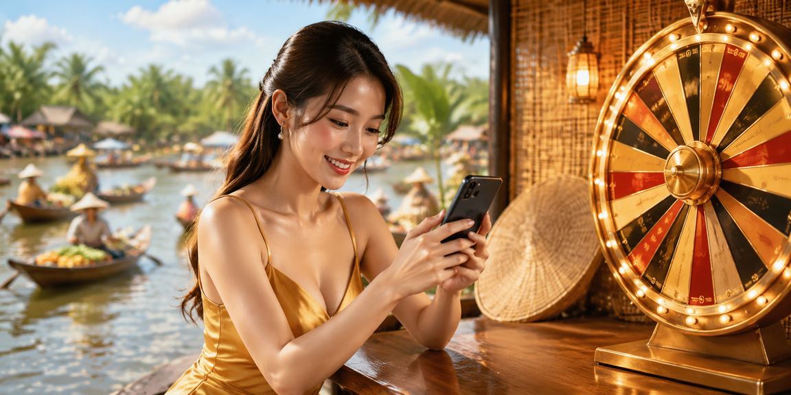 Khung cảnh miền Tây với chủ đề roulette và nón lá nhắc về giải trí có kiểm soát