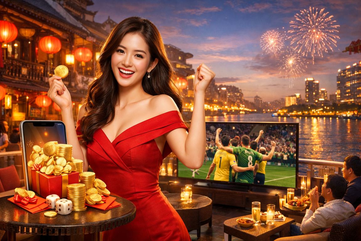 Không gian Sài Gòn với lồng đèn và chủ đề đăng ký tài khoản giải trí